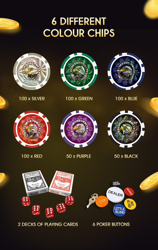 500 Holographic Eagle Chips Professional Poker Card Game Play Set Casino Dice Aluminium Case