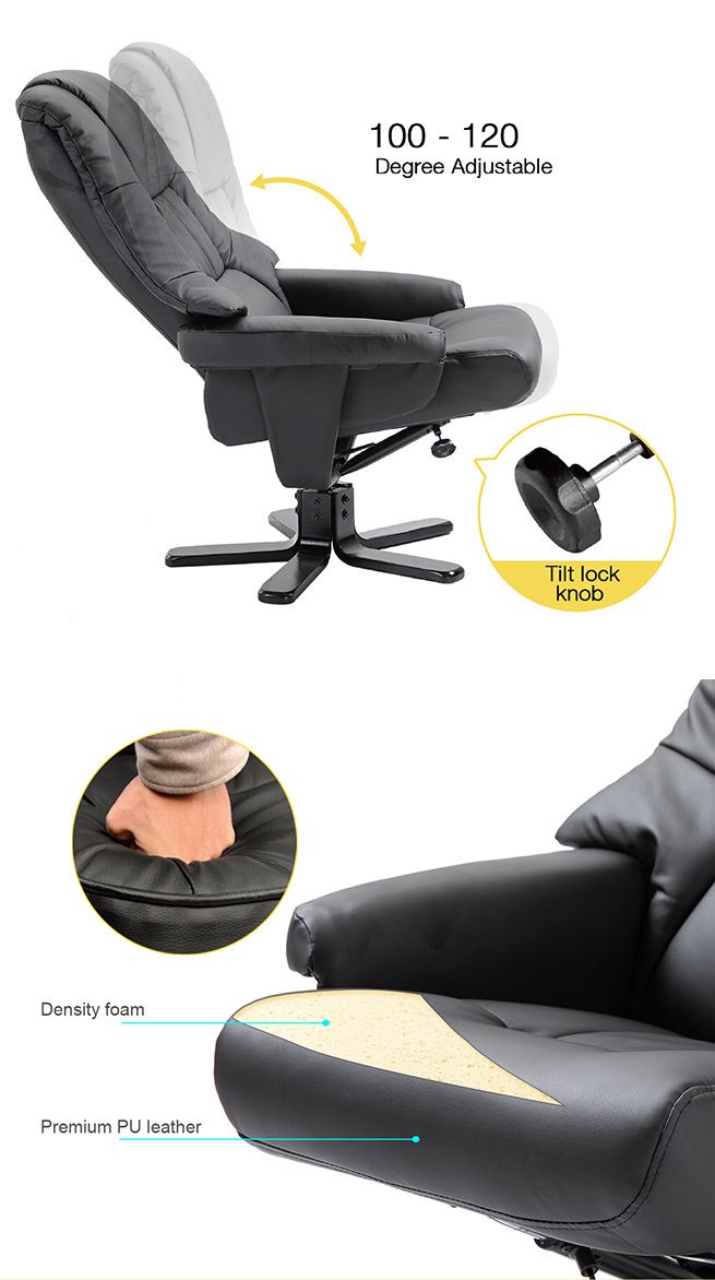Luxdream Home Office Recliner Chair PU Leather Armchair Lounge Sofa Couch Ottoman Footrest