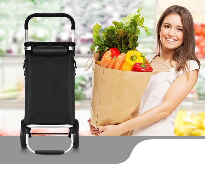 Waterproof Shopping cart Trolley Foldable Aluminium Grocery Bag Black
