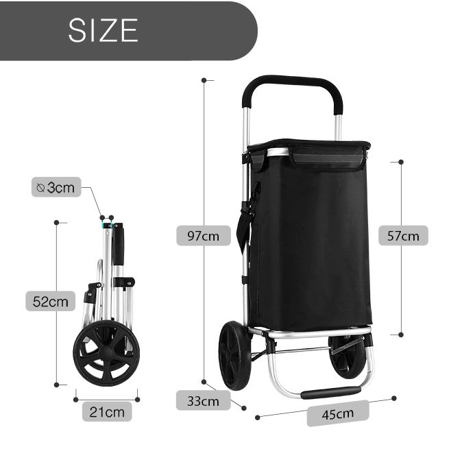 Waterproof Shopping cart Trolley Foldable Aluminium Grocery Bag Black