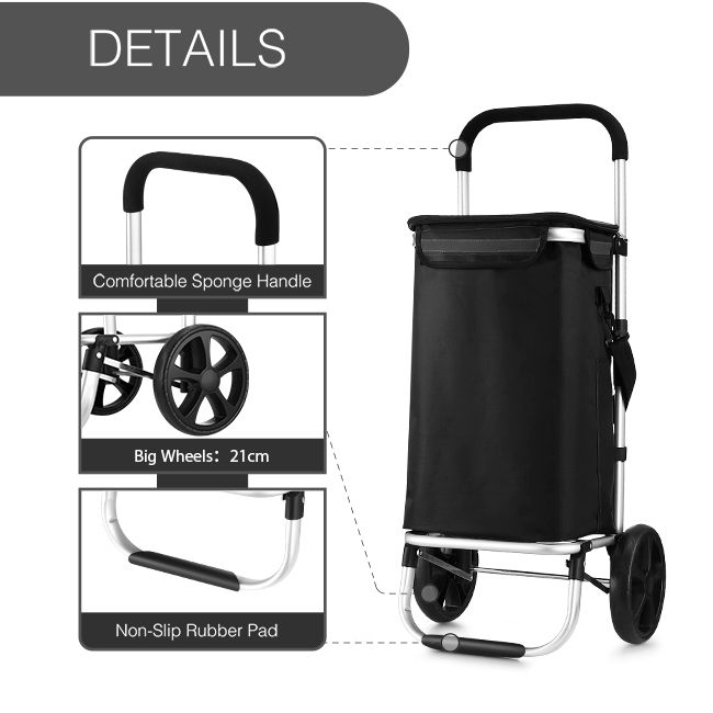 Waterproof Shopping cart Trolley Foldable Aluminium Grocery Bag Black