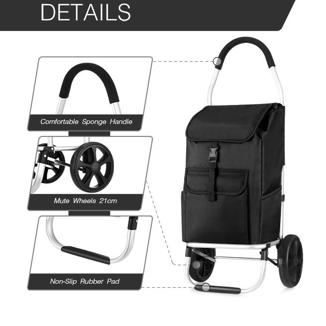 Foldable Aluminium Shopping Cart Trolley Bag Dolly w  Wheels Black