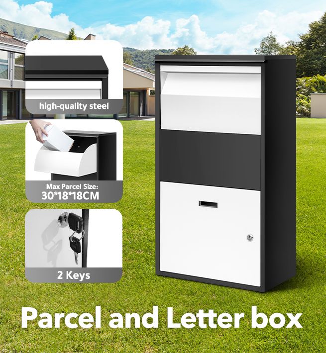 Metal Letter Box Lockable Post Mail Box Parcel Letterbox Mailbox for A4 Mail 30x18x18cm Package
